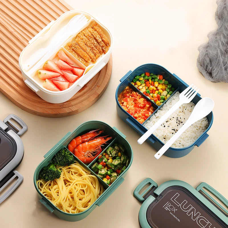 Lunch Box Double-Layer Compartment with Fork & Spoon
