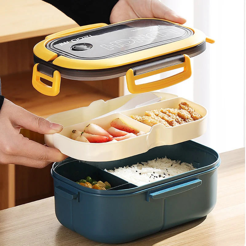 Lunch Box Double-Layer Compartment with Fork & Spoon