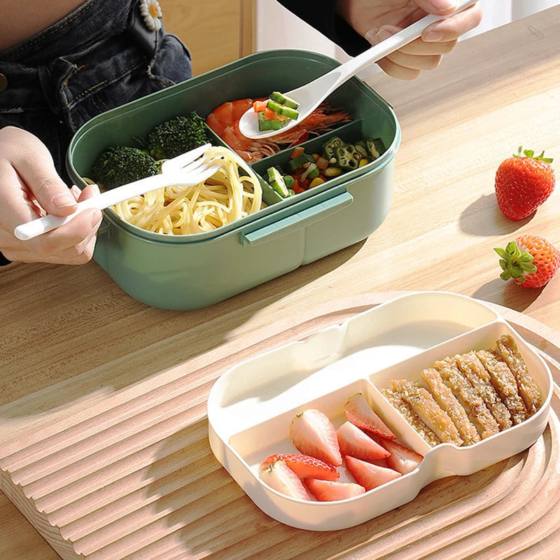 Lunch Box Double-Layer Compartment with Fork & Spoon