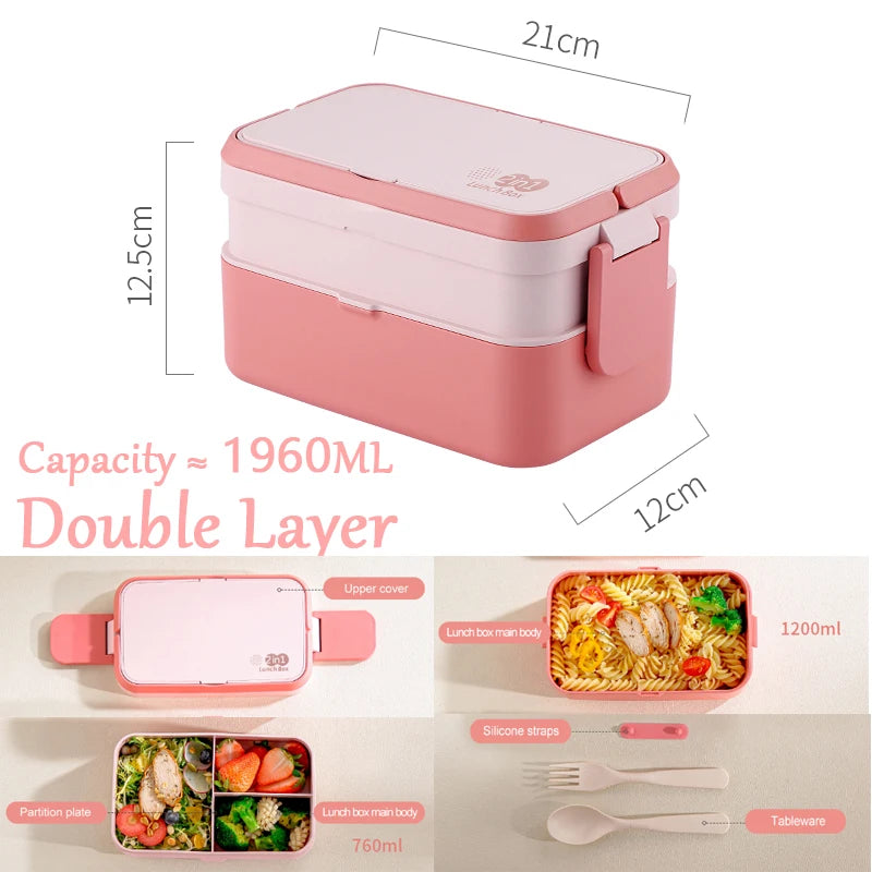 Bamboo Fiber 3in1 Double Layer Bento Microwaveable with Spoon and Fork Lunch Box