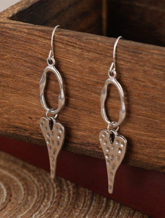 Silvertone Hollow Heart-Shape Pendant Dangle Earrings