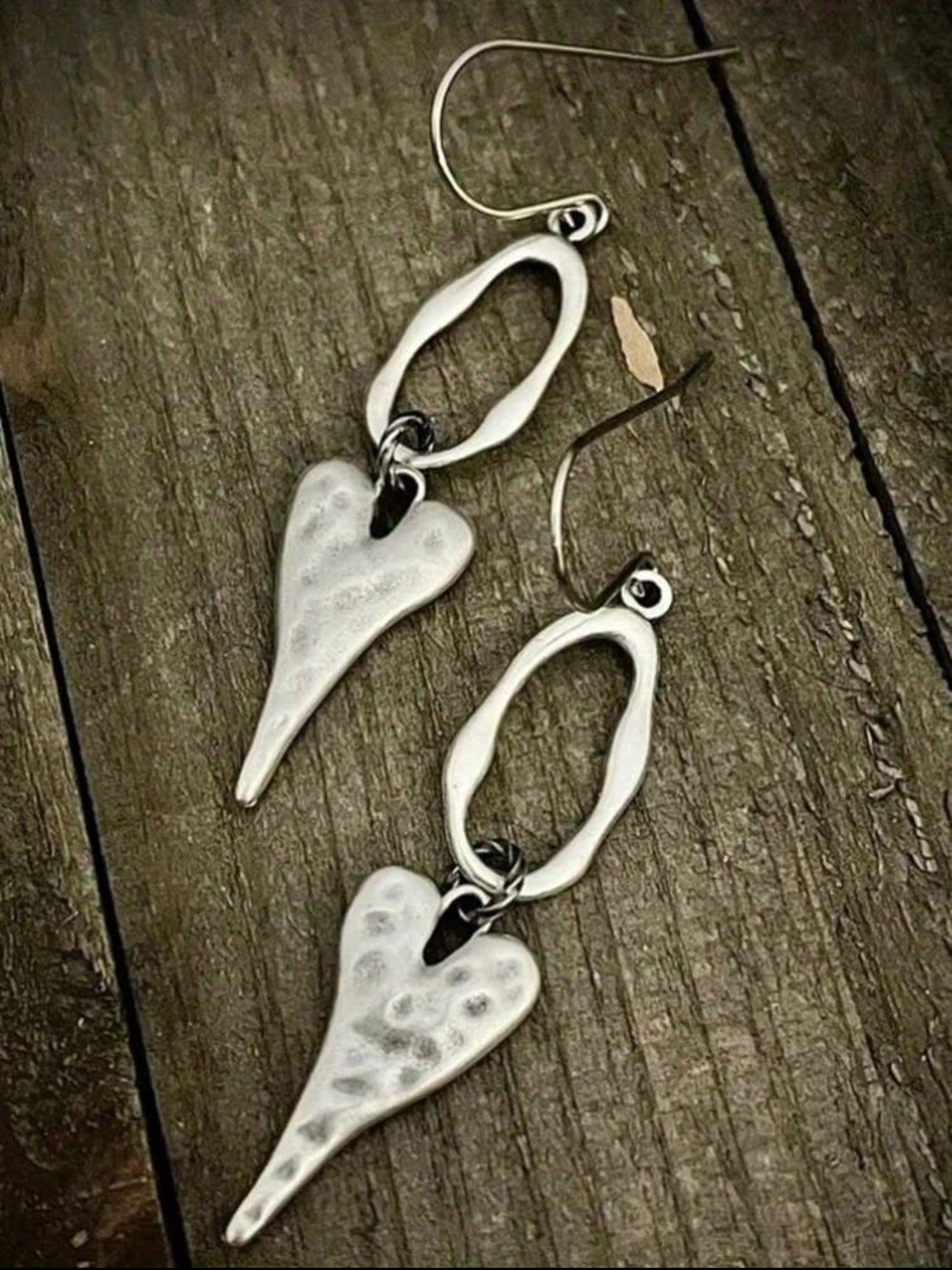 Silvertone Hollow Heart-Shape Pendant Dangle Earrings