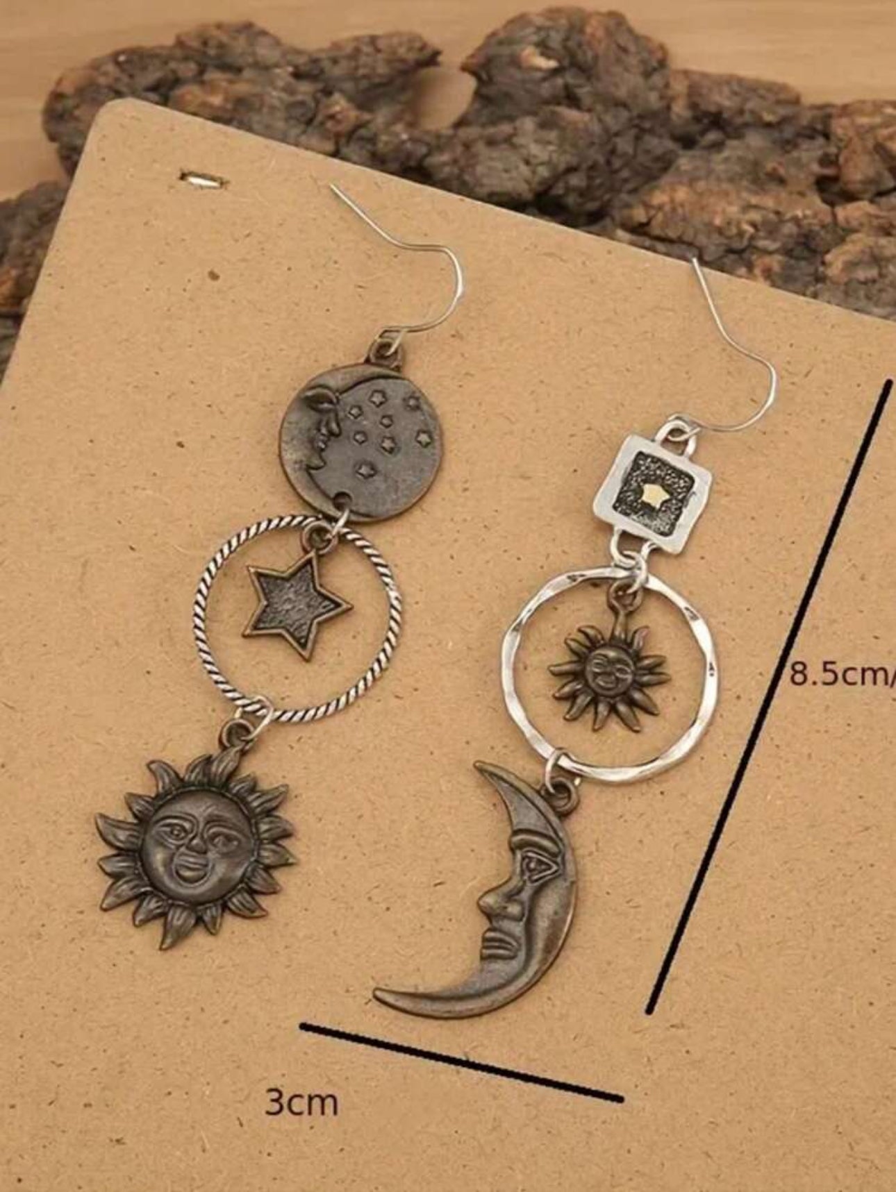 Retro Moon & Sun Long Pendant Earrings