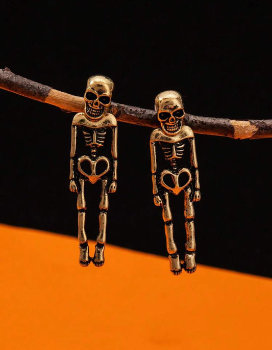 Skull Stud Earrings, Suitable For Halloween (Bronze)