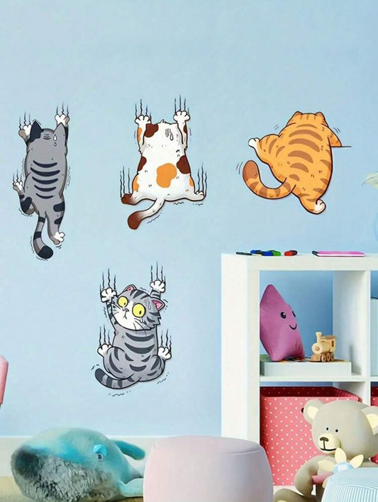 Cute Cartoon Cat Wall Self-Adhesive Sticker (Waterproof & Reusable) - 1 Set