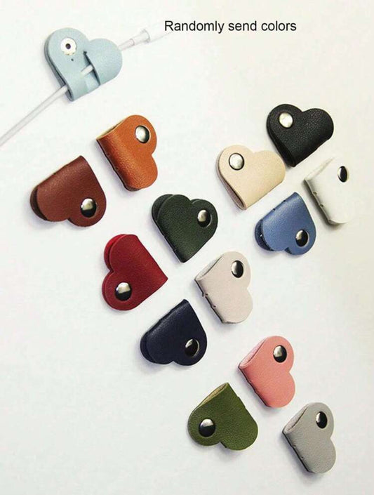 Heart-Shaped Leather Cable Organizer - 5 pcs/pack assorted colors