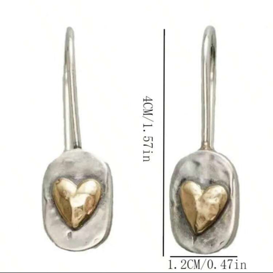 Vintage Boho-Style Geometric Hammered Texture, Love Hook Earrings