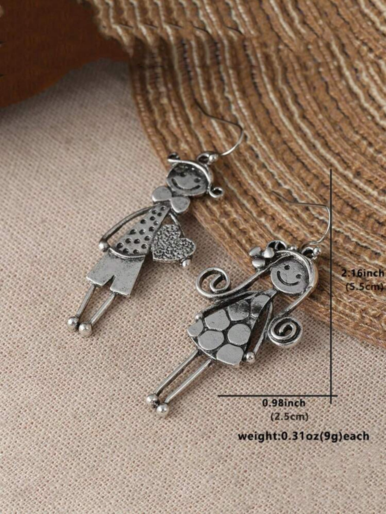 Tiny Happy Boy and Girl Dangling Earrings - Silvery Color