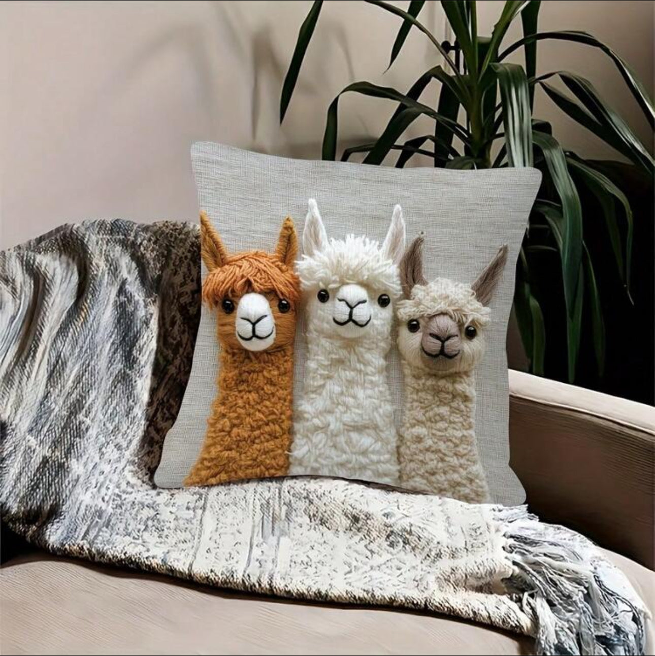 Alpaca Pattern Pillow Cover, 2D Printed - 2 pcs/pack