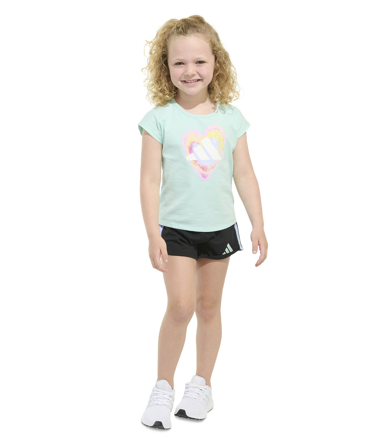 Adidas Toddler and Little Girls Short Sleeve Graphic T-shirt and Mesh Short Set