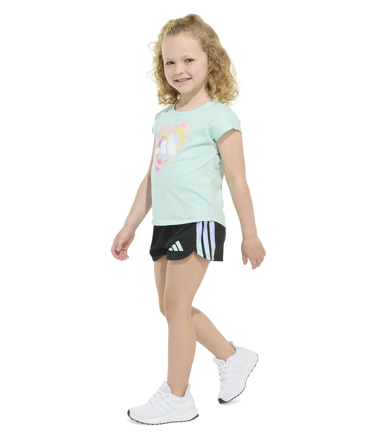 Adidas Toddler and Little Girls Short Sleeve Graphic T-shirt and Mesh Short Set