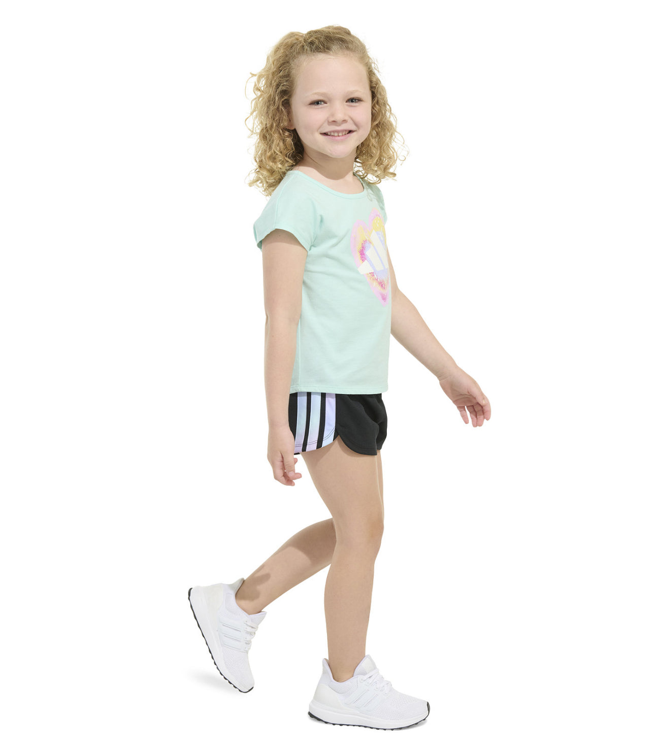 Adidas Toddler and Little Girls Short Sleeve Graphic T-shirt and Mesh Short Set
