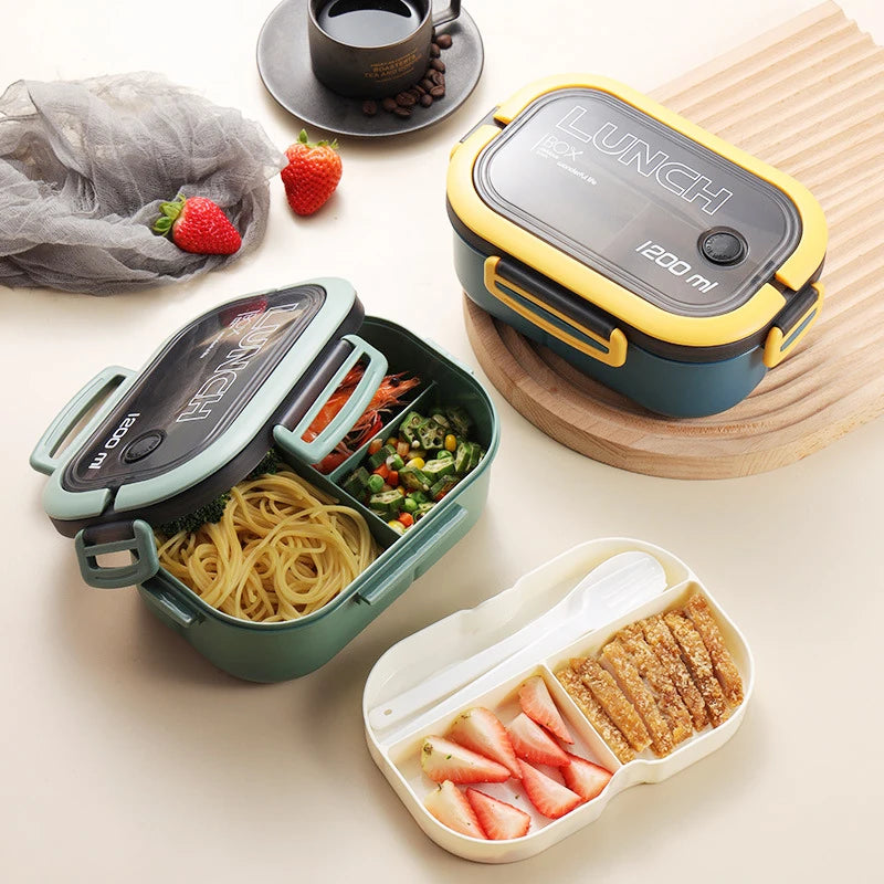 Lunch Box Double-Layer Compartment with Fork & Spoon