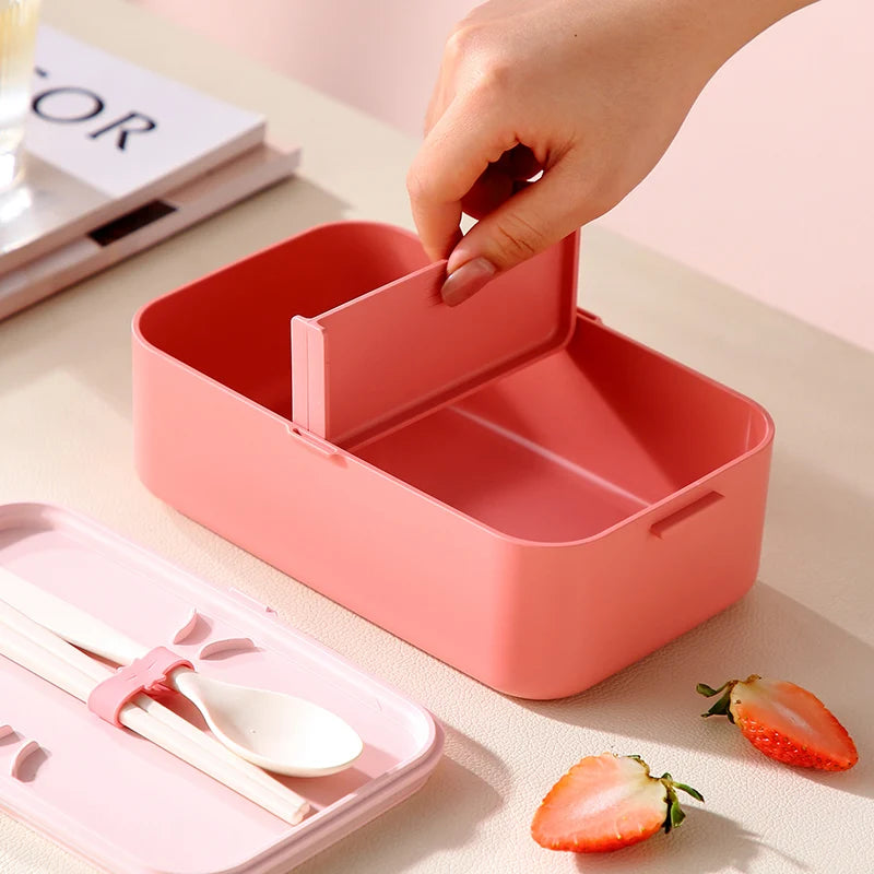 Bamboo Fiber 3in1 Double Layer Bento Microwaveable with Spoon and Fork Lunch Box