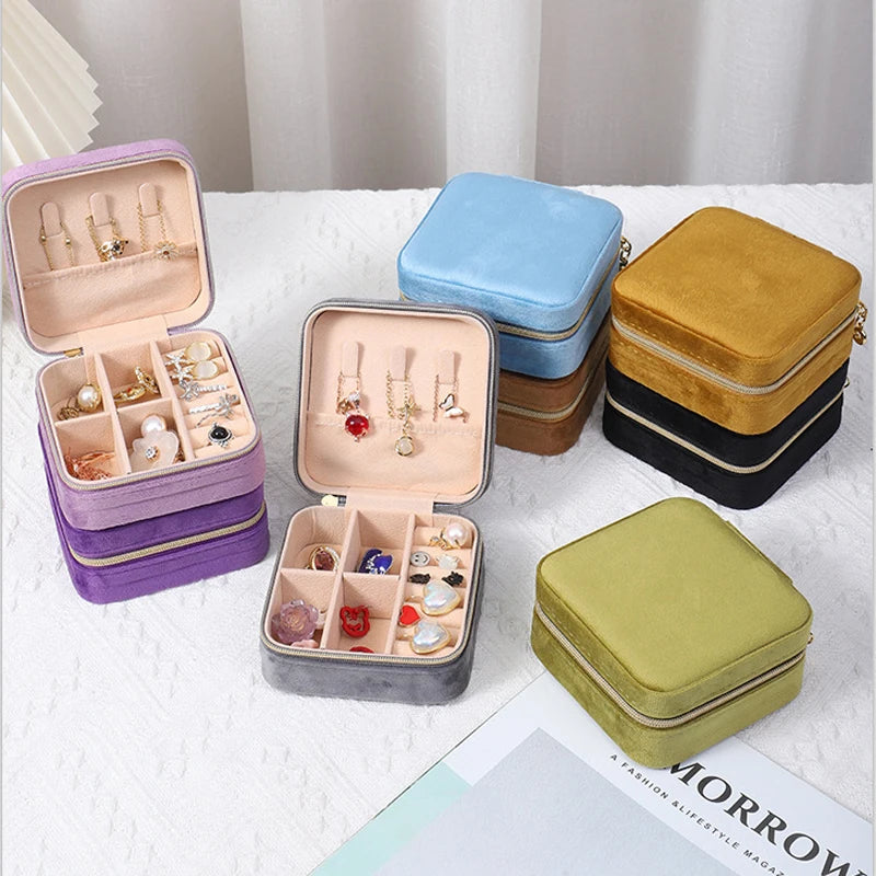 Velvet Jewelry Box Organizer Holder Travel Portable