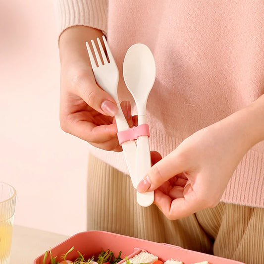 Bamboo Fiber 3in1 Double Layer Bento Microwaveable with Spoon and Fork Lunch Box
