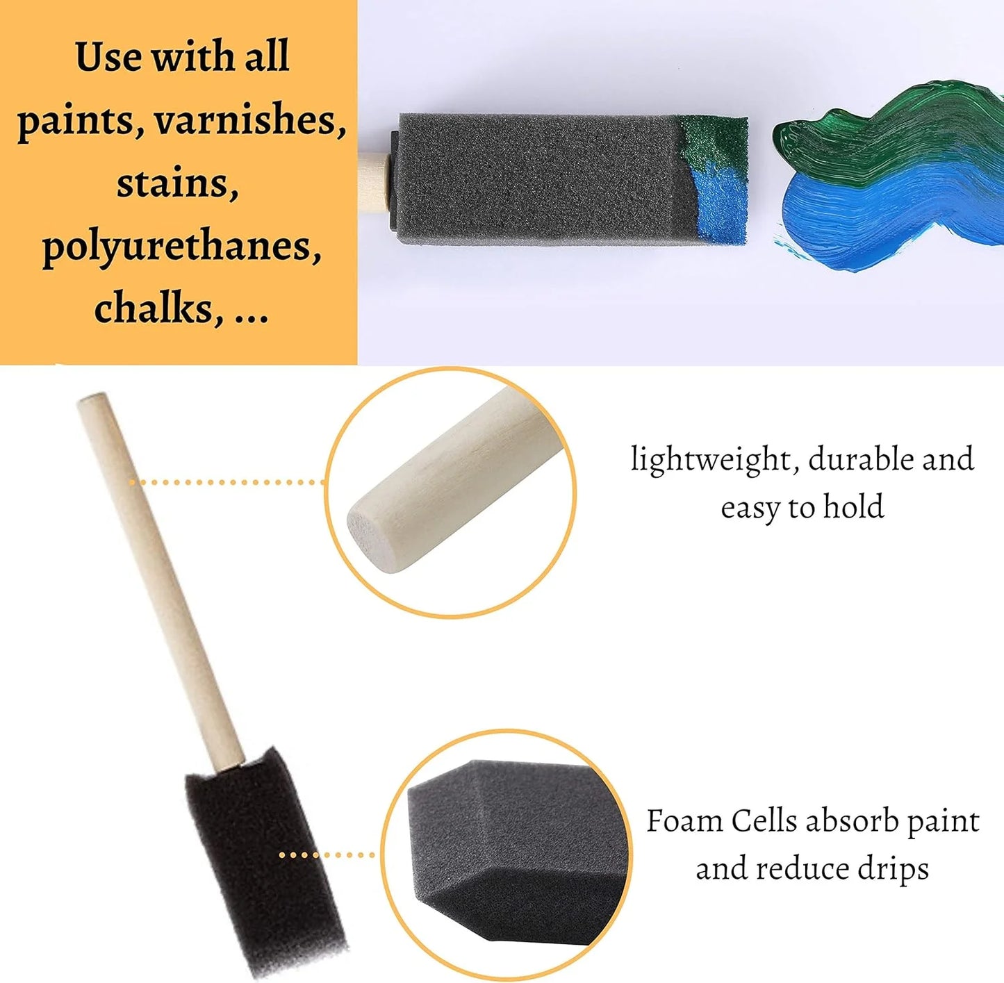 10Pcs Sponge Brush with Wooden Handle