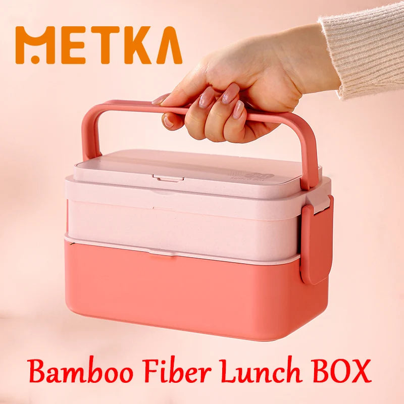 Bamboo Fiber 3in1 Double Layer Bento Microwaveable with Spoon and Fork Lunch Box