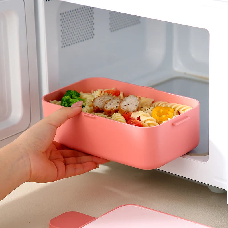 Bamboo Fiber 3in1 Double Layer Bento Microwaveable with Spoon and Fork Lunch Box