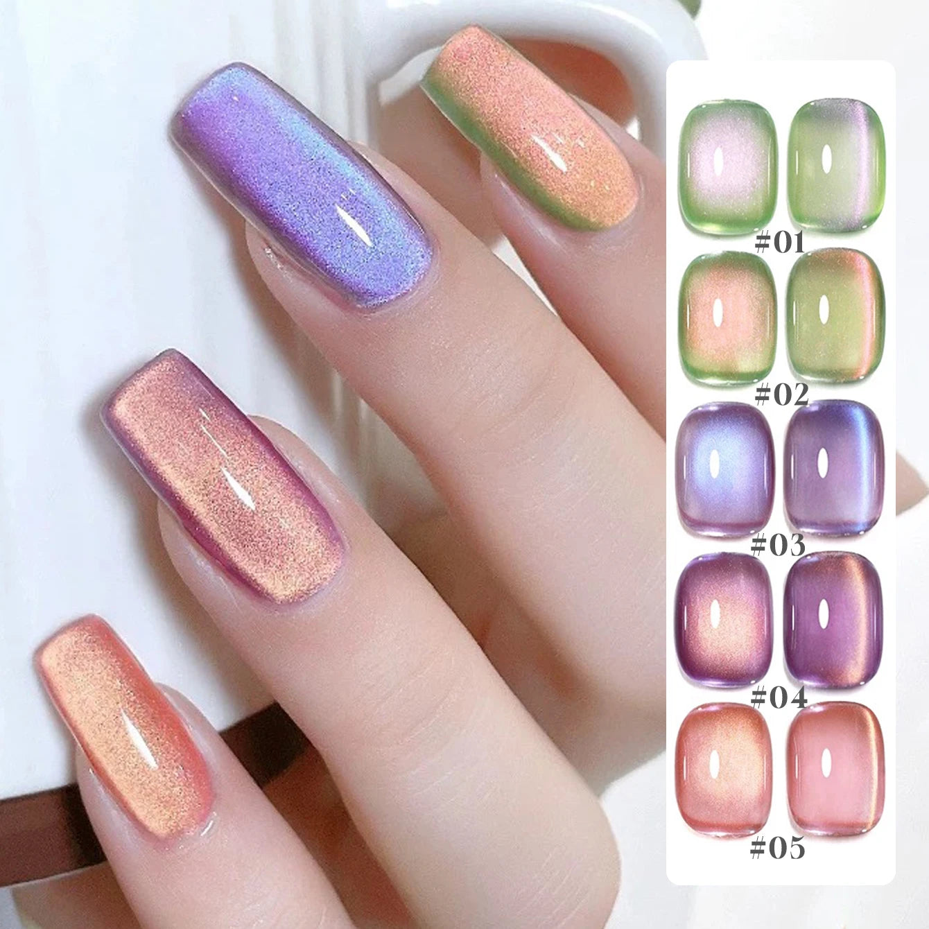 Cat Eye Gel Polish w/Glass Beads & Crystal, 5 DIY Nail Supplies Kit for Pro Nails Manicure