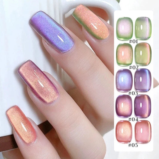 Cat Eye Gel Polish w/Glass Beads & Crystal, 5 DIY Nail Supplies Kit for Pro Nails Manicure