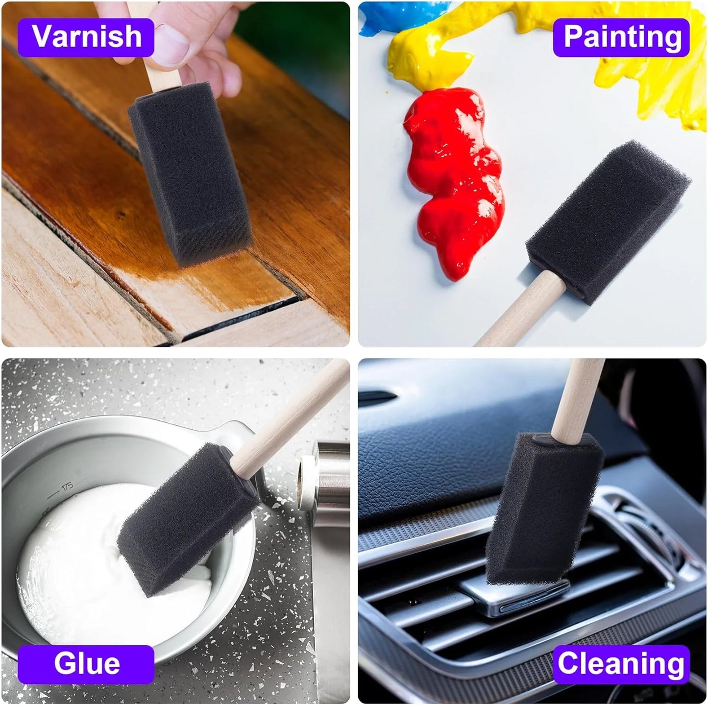 10Pcs Sponge Brush with Wooden Handle