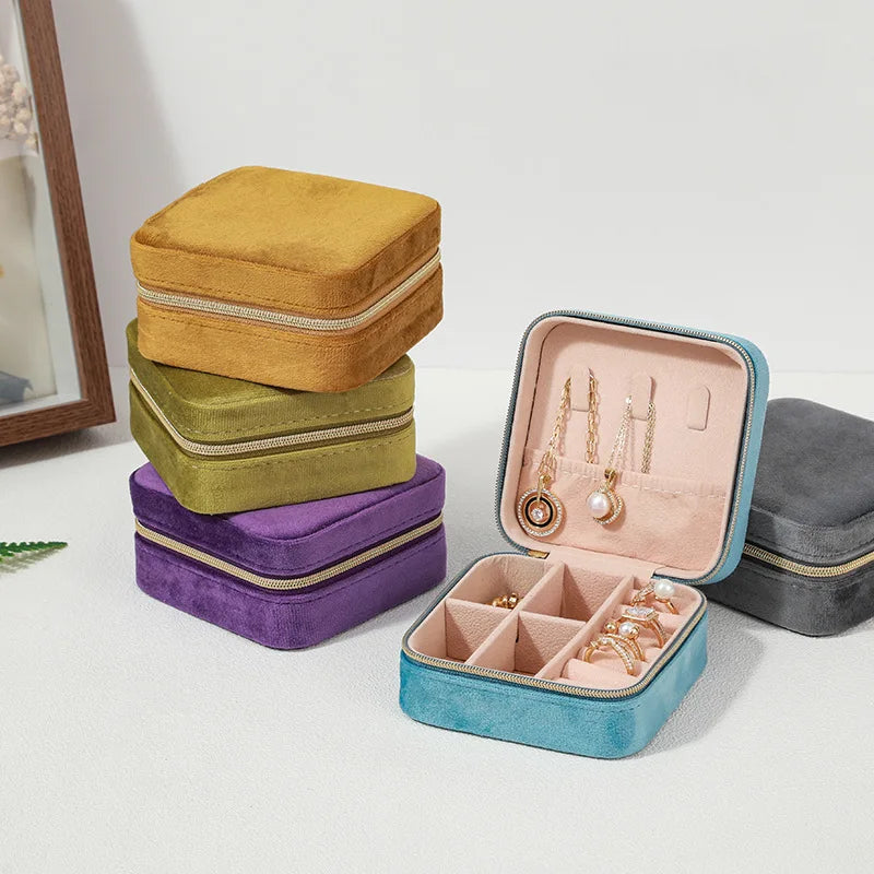 Velvet Jewelry Box Organizer Holder Travel Portable