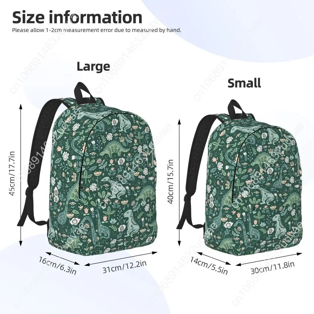 Green Floral Dinosaur Canvas Backpack