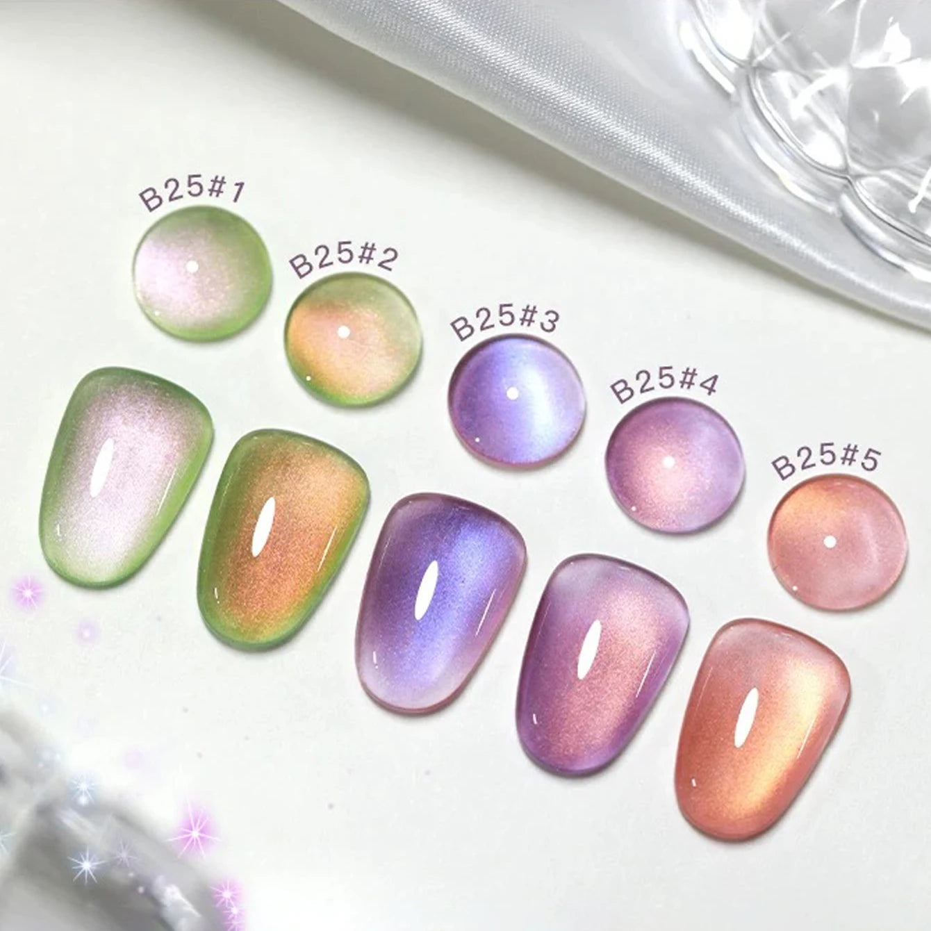 Cat Eye Gel Polish w/Glass Beads & Crystal, 5 DIY Nail Supplies Kit for Pro Nails Manicure