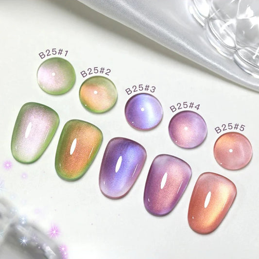 Cat Eye Gel Polish w/Glass Beads & Crystal, 5 DIY Nail Supplies Kit for Pro Nails Manicure