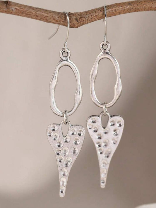 Silvertone Hollow Heart-Shape Pendant Dangle Earrings