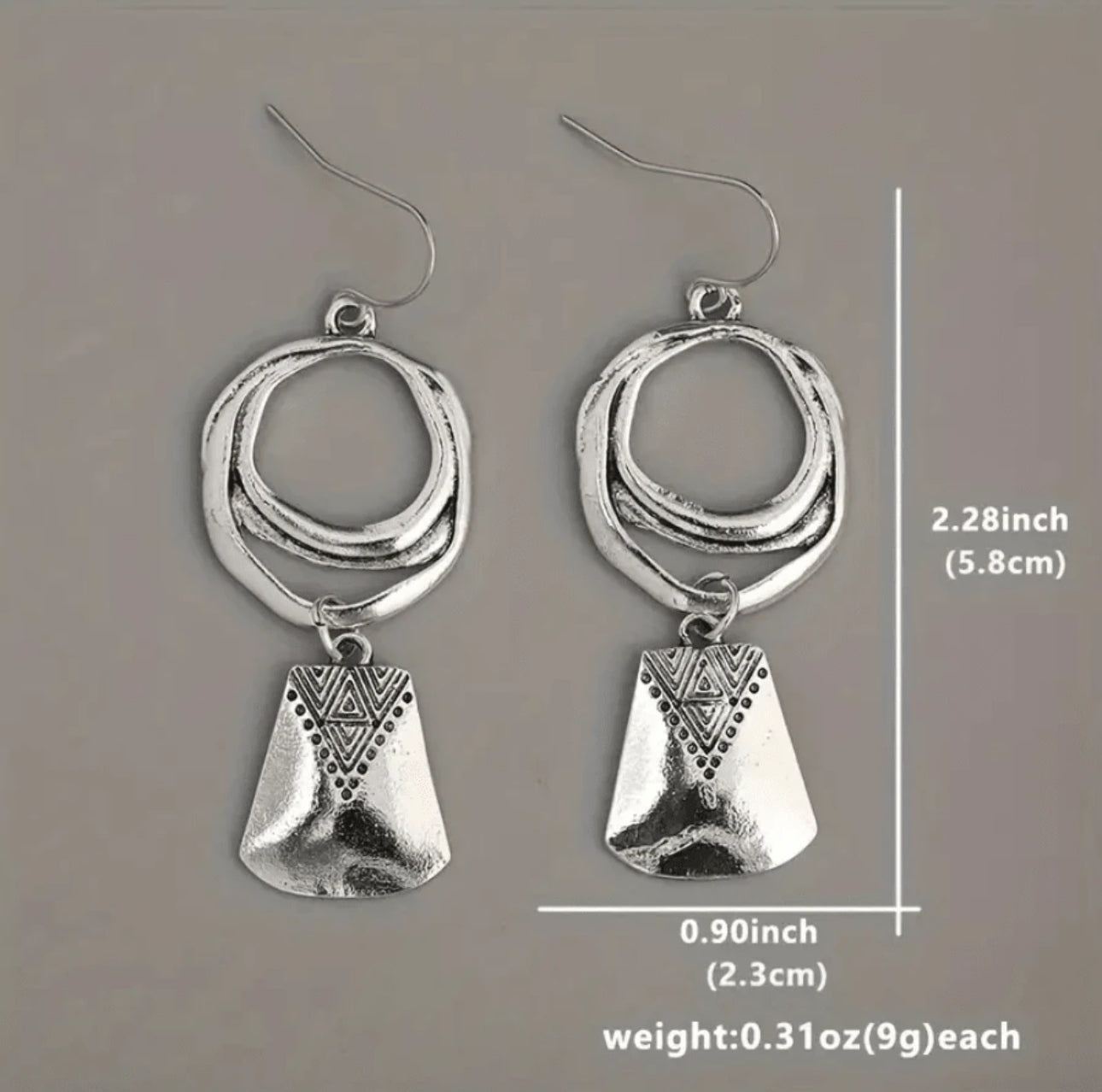 Vintage Geometric Shaped Hollow Circle Design Dangle Earrings - Silver