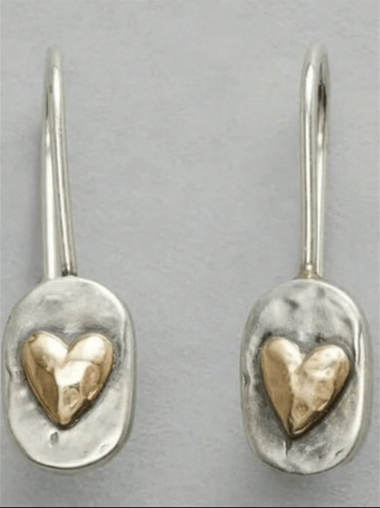Vintage Boho-Style Geometric Hammered Texture, Love Hook Earrings