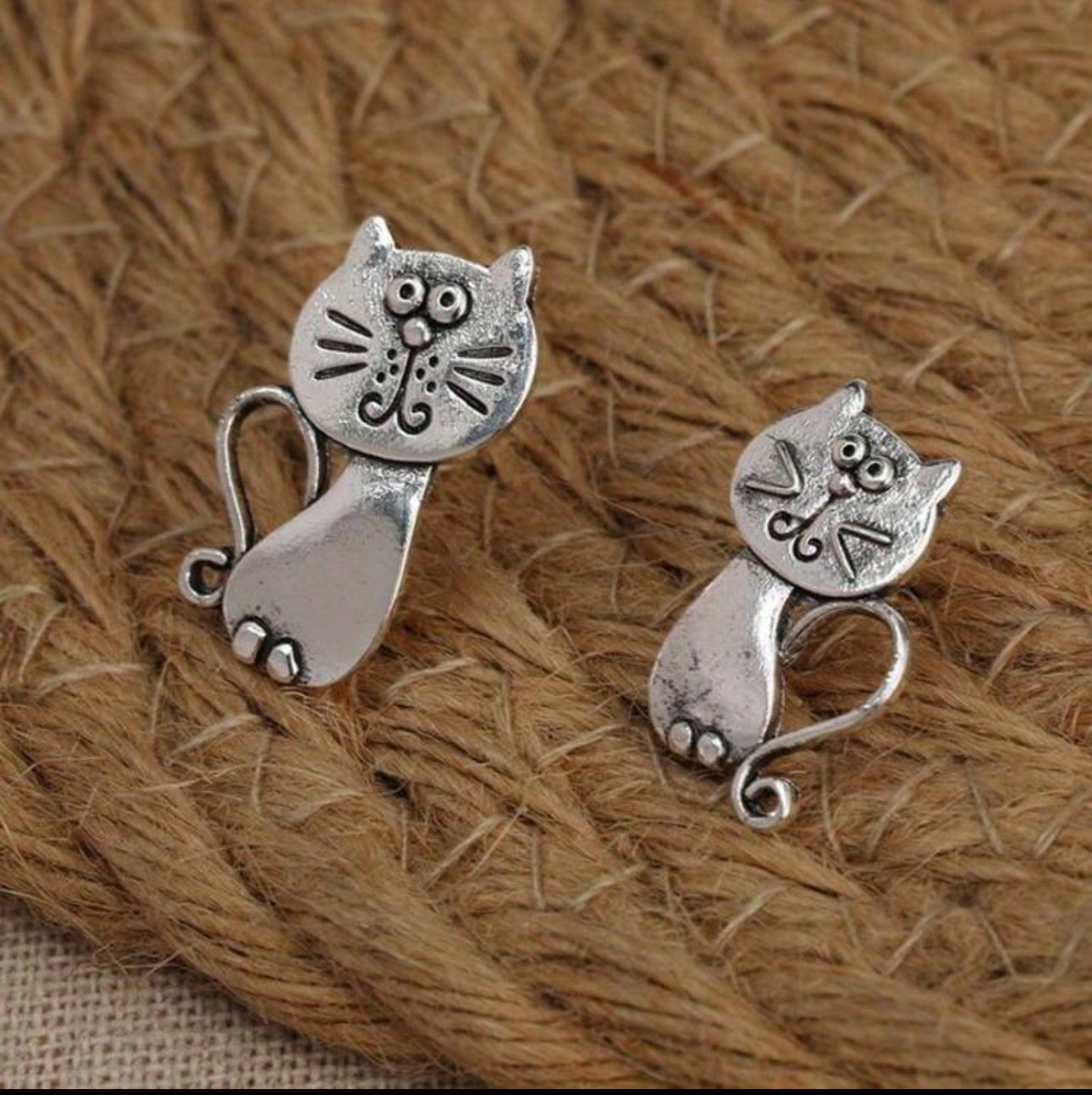 Vintage Distressed Cute Funny Cat Design Earrings