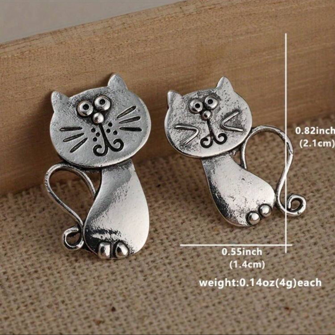 Vintage Distressed Cute Funny Cat Design Earrings
