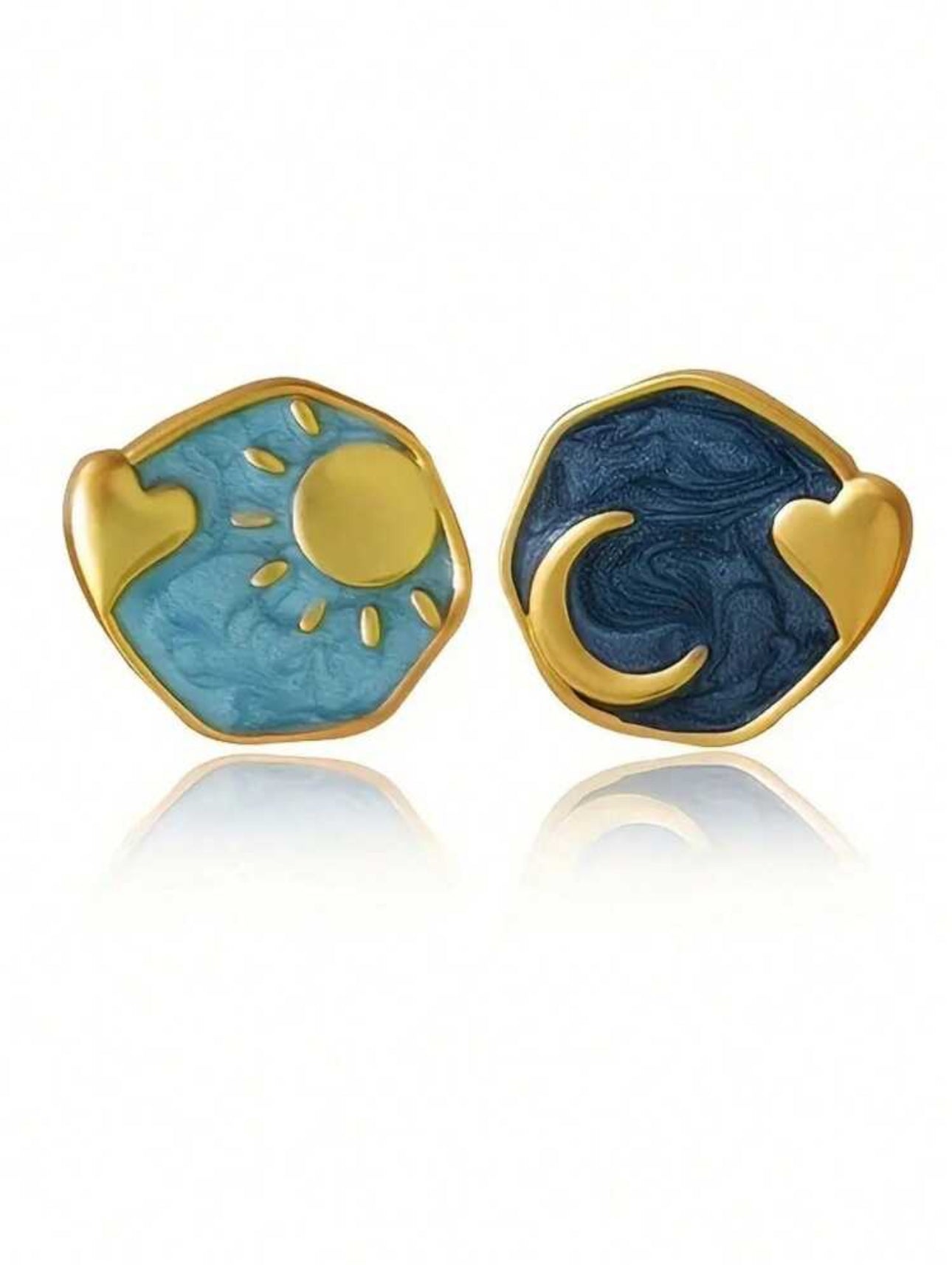 Vintage Drip Oil Blue Star Moon Sun Bohemian Personality Earrings