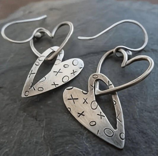 Vintage Fashion Hollow Double Heart Pendant Earrings