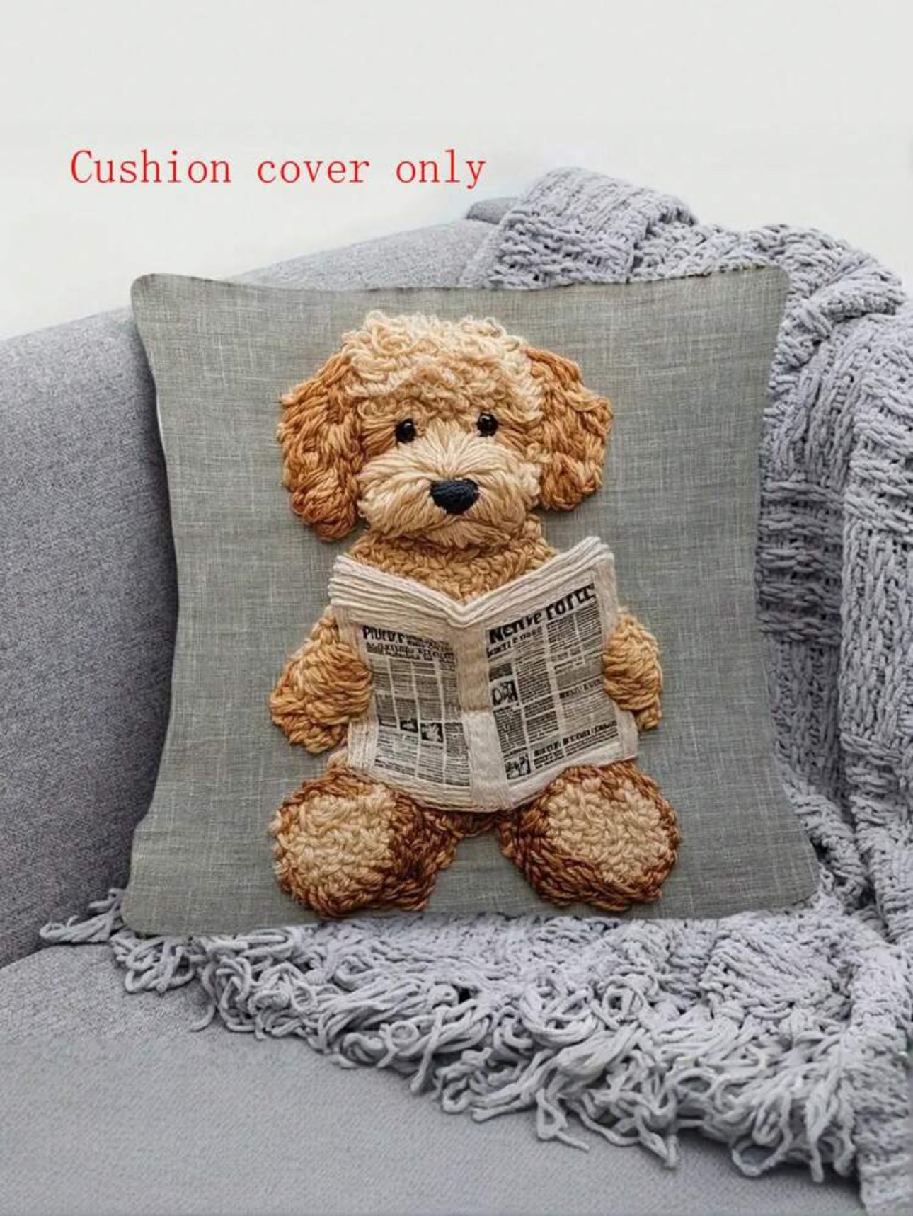 Contemporary Teddy Dog Reading Newspaper Pillow Cover - 2 Pieces/Pack