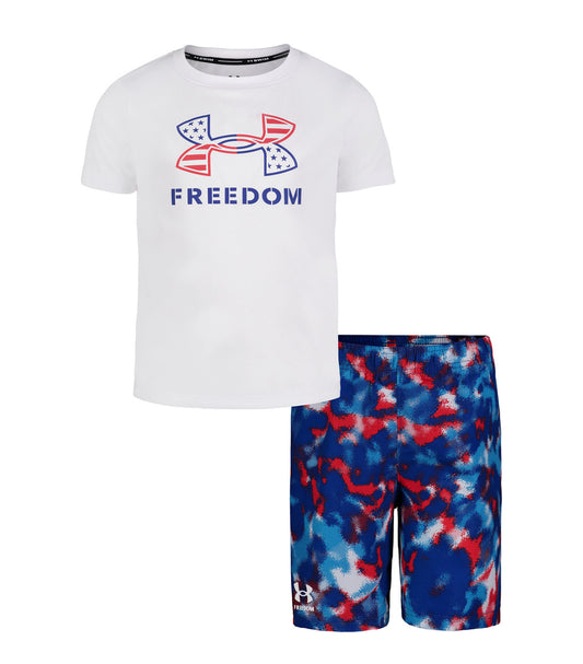 Under Armour Little Boys Freedom Camo Short Sleeve T-Shirt Volley Swimsuit, 2-Piece Set
