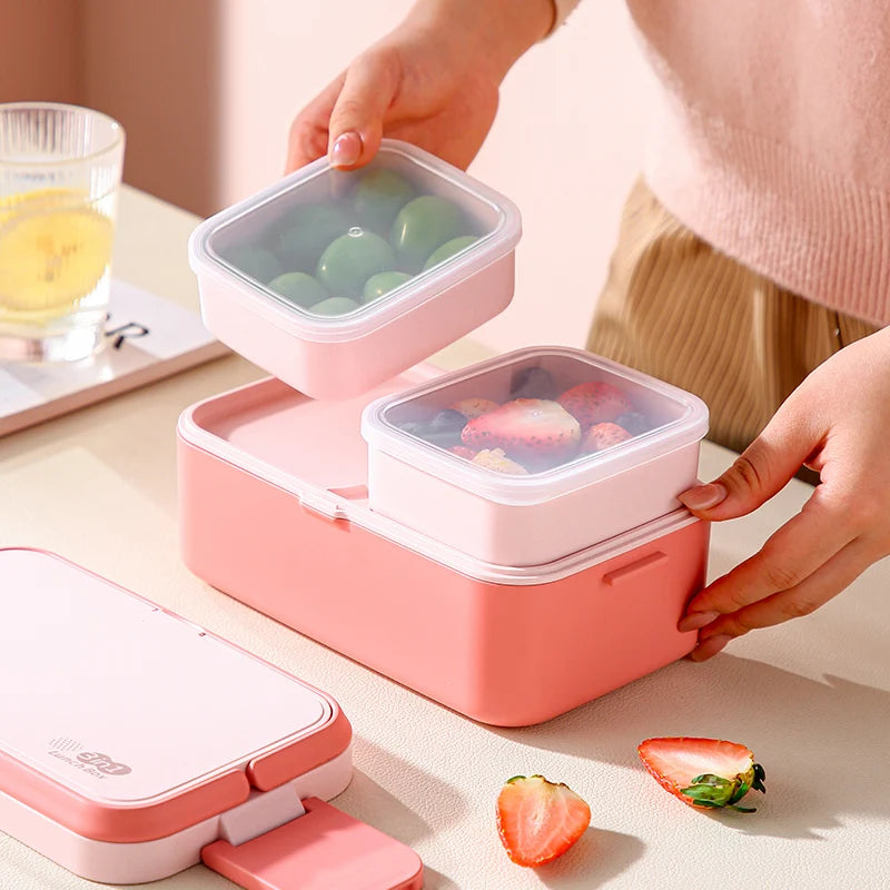 Bamboo Fiber 3in1 Double Layer Bento Microwaveable with Spoon and Fork Lunch Box