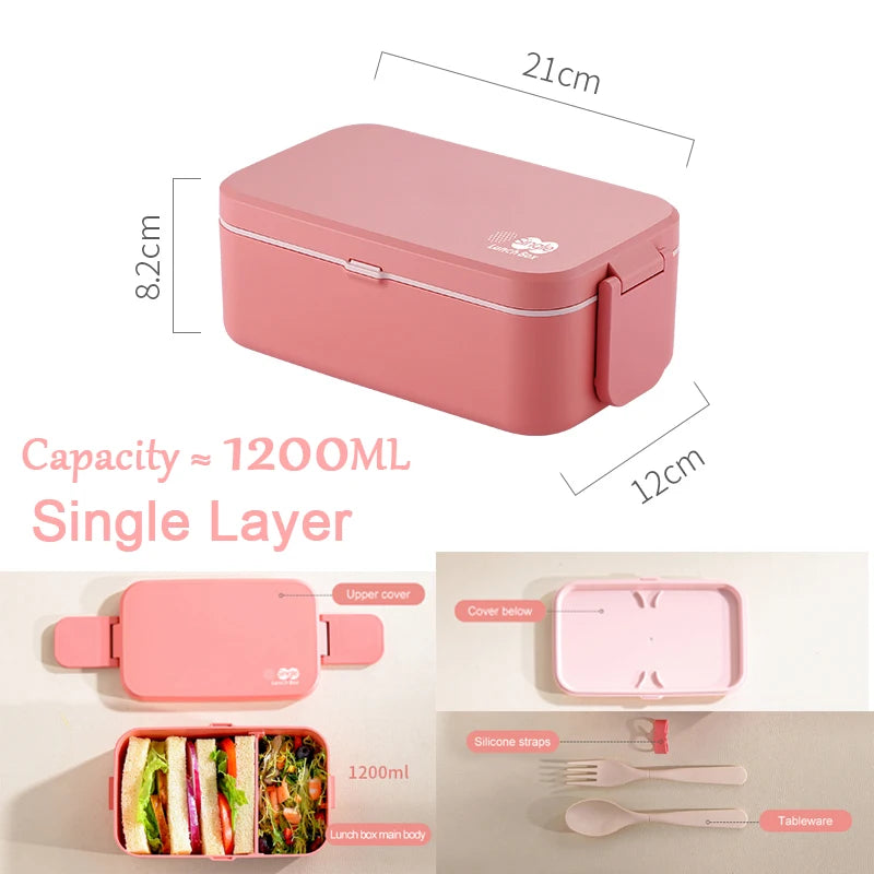 Bamboo Fiber 3in1 Double Layer Bento Microwaveable with Spoon and Fork Lunch Box