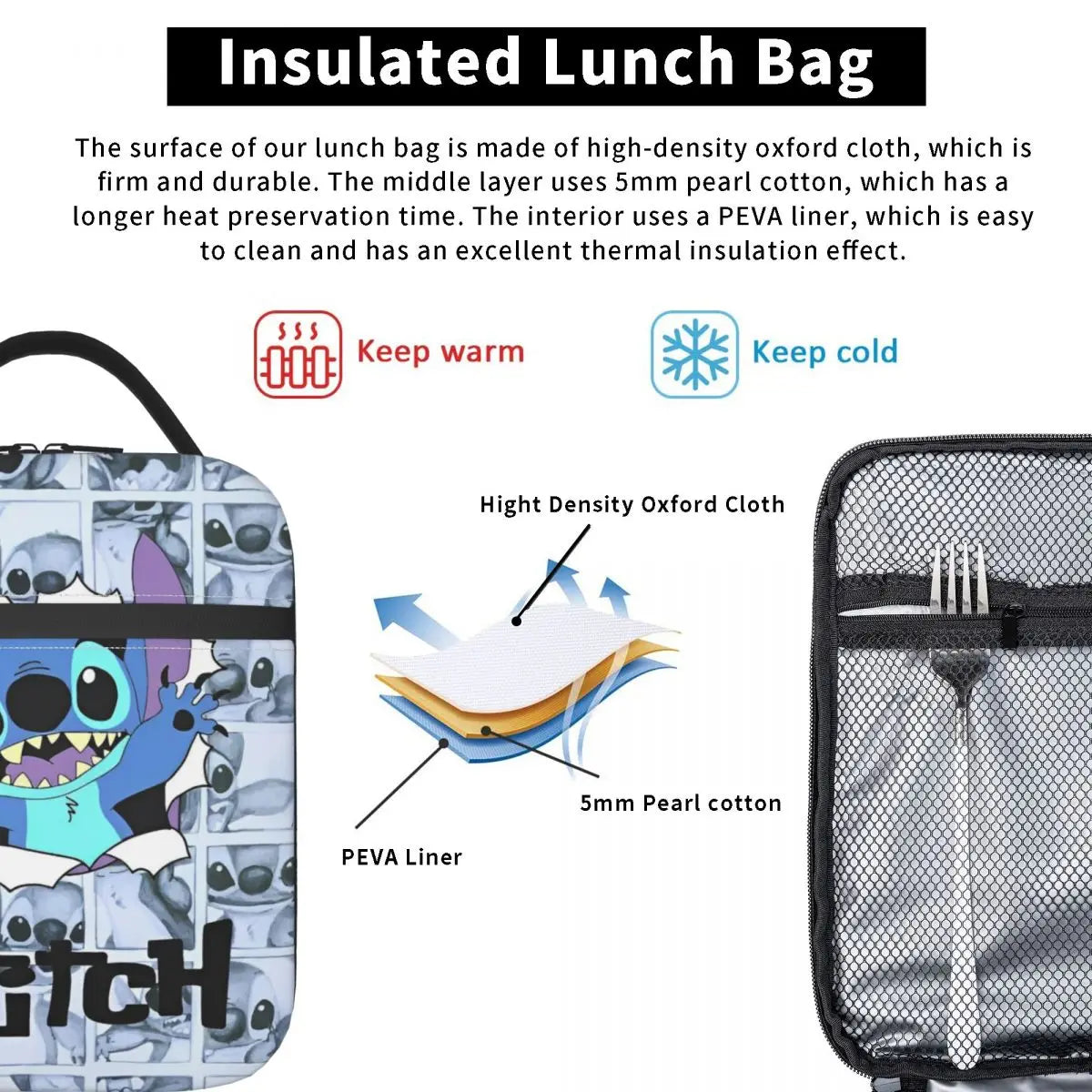 Stitch Insulated Lunch Bags Storage Food Box