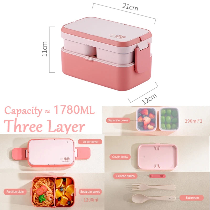 Bamboo Fiber 3in1 Double Layer Bento Microwaveable with Spoon and Fork Lunch Box