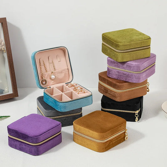 Velvet Jewelry Box Organizer Holder Travel Portable